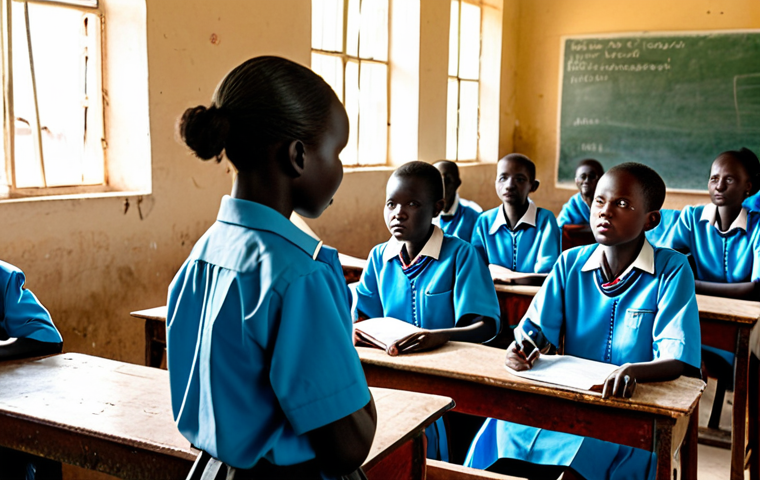**

"A classroom scene in Juba, South Sudan. Students in neat, modest school uniforms are attentively listening to a teacher giving a lesson. The classroom is simple but functional. Bright sunlight streams through the windows. safe for work, appropriate content, fully clothed, professional educational setting, perfect anatomy, correct proportions, natural pose, high quality."

**