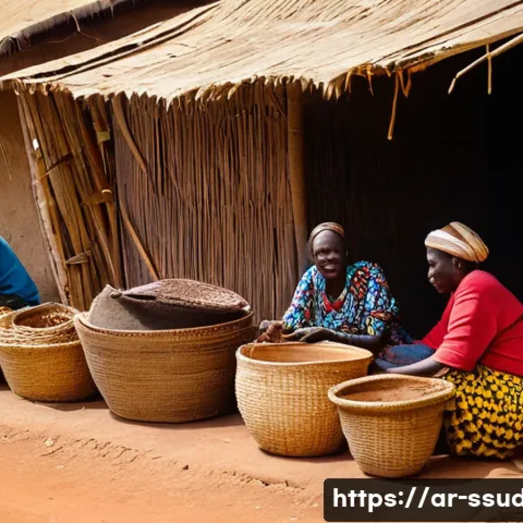 남수단의 전통 무역 방식 - **Prompt:** A vibrant, bustling traditional market in South Sudan, filled with local artisans and tr...