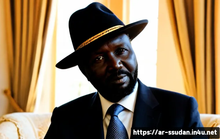 살바 키르 마야르디트 - Photorealistic editorial portrait of Salva Kiir Mayardit, South Sudanese statesman in a dark formal ...