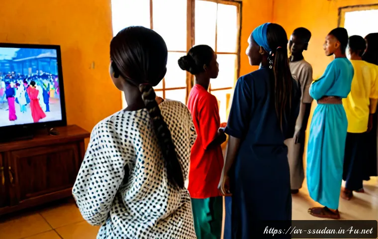 남수단에서 한류 영향 - Photorealistic documentary-style scene in Juba, South Sudan: a diverse group of young South Sudanese...